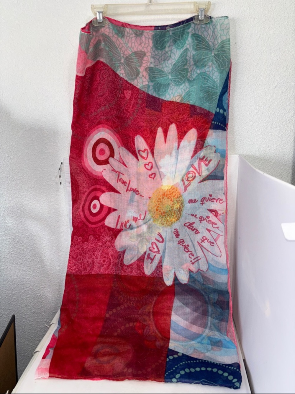 Desigual Multicolor Geometric Sheer Scarf - Pink Blue Yellow - Picture 4 of 5